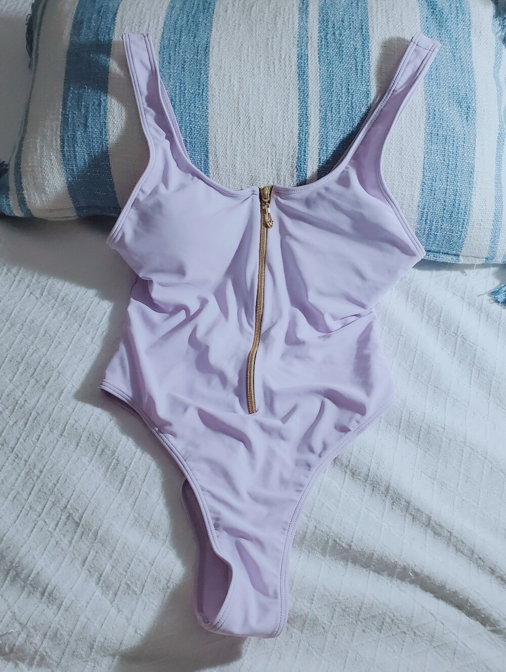 Zip Front Lilac One Piece Padded Cheeky High Cut Swimsuit Tank
